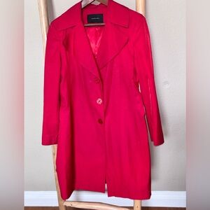 Tahari Red Long Blazer Coat Women M Fitted Button Front Elegant